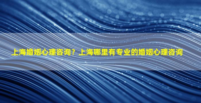 上海婚姻心理咨询？上海哪里有专业的婚姻心理咨询