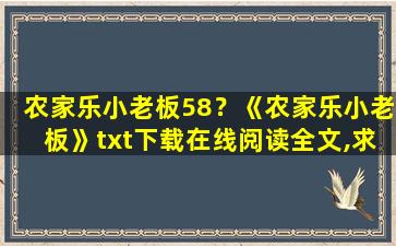 农家乐小老板58？《农家乐小老板》txt下载在线阅读全文,求百度网盘云资源插图