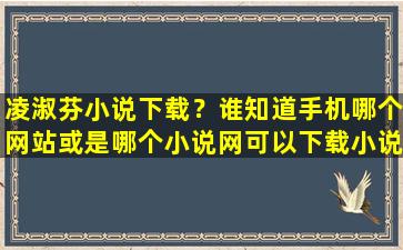 凌淑芬小说下载？谁知道手机哪个网站或是哪个小说网可以下载小说的呀