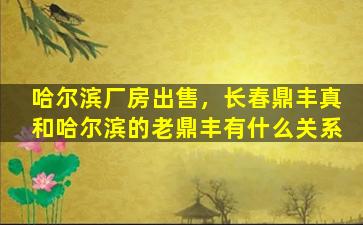 哈尔滨厂房*，长春鼎丰真和哈尔滨的老鼎丰有什么关系