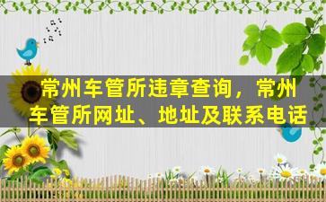 常州车管所违章查询，常州车管所网址、地址及*