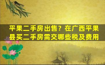 平果二手房*？在广西平果县买二手房需交哪些税及费用