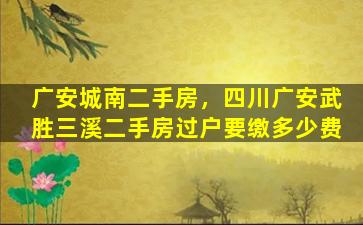 广安城南二手房，四川广安武胜三溪二手房过户要缴多少费