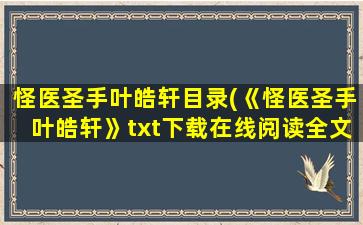 怪医圣手叶皓轩目录(《怪医圣手叶皓轩》txt下载在线阅读全文,求百度网盘云资源)插图