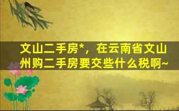 文山二手房*，在云南省文山州购二手房要交些什么税啊~插图