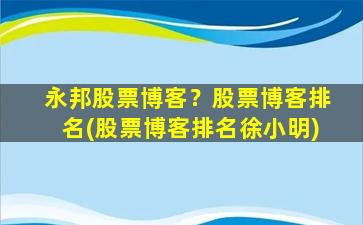 永邦股票博客？股票博客排名(股票博客排名徐小明)插图