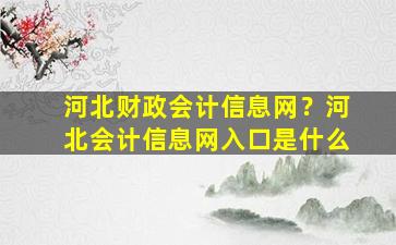 河北财政会计信息网？河北会计信息网入口是什么