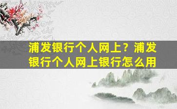 浦发银行个人网上？浦发银行个人网上银行怎么用