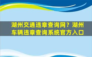 湖州交通违章查询网？湖州车辆违章查询系统官方入口