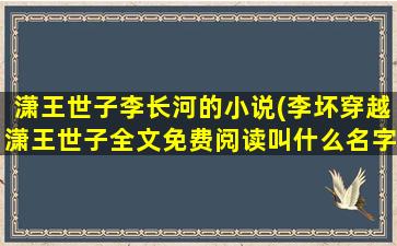 潇王世子李长河的小说(李坏穿越潇王世子全文免费阅读叫什么名字)