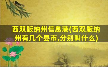 西双版纳州信息港(西双版纳州有几个县市,分别叫什么)