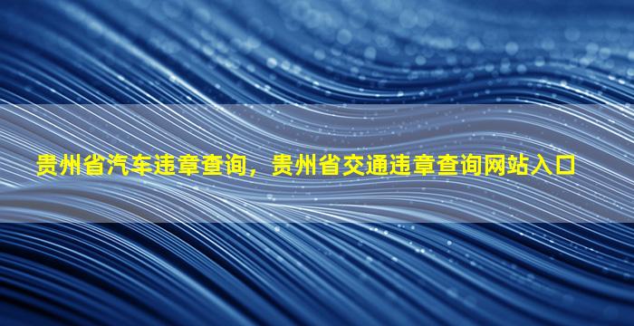 贵州省汽车违章查询，贵州省交通违章查询网站入口