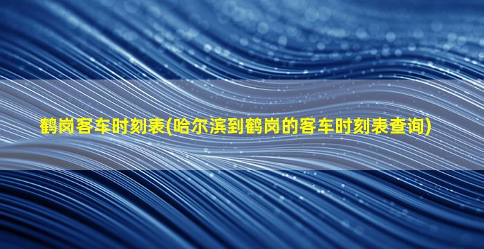 鹤岗客车时刻表(哈尔滨到鹤岗的客车时刻表查询)